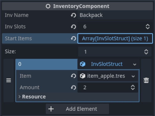 Screenshot of the component properties in the inspector