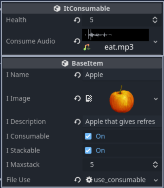 Screenshot of the Apple item in the inspector