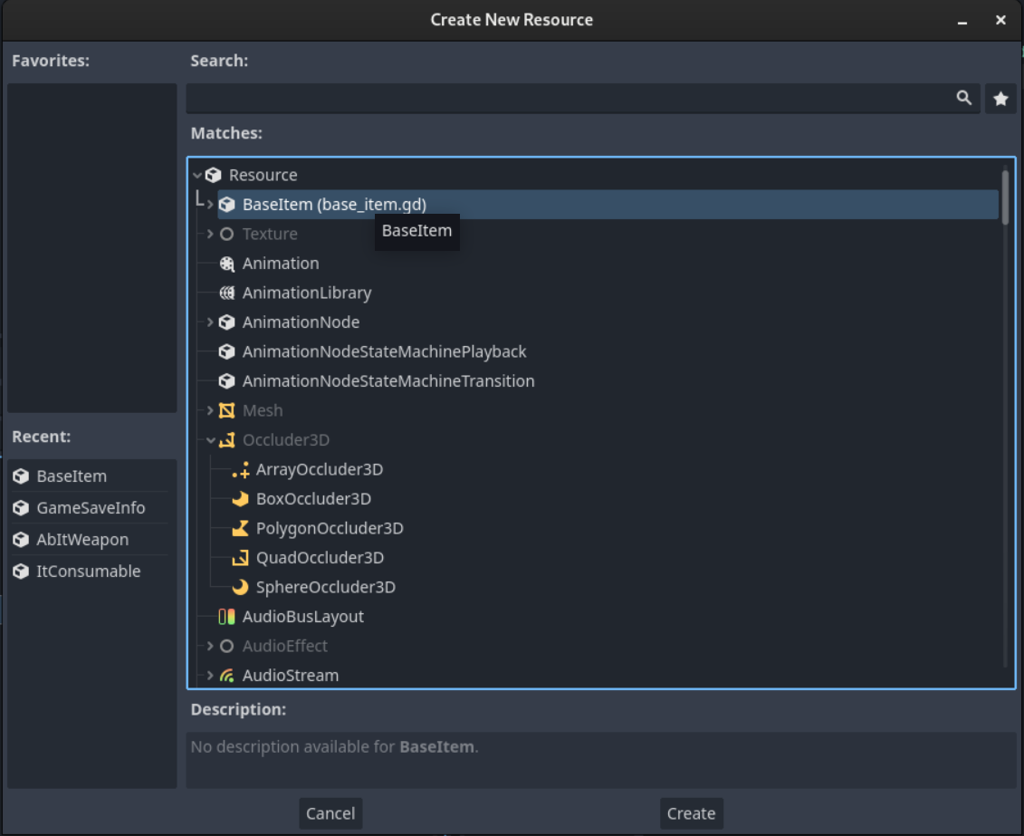 Screenshot of the resource menu